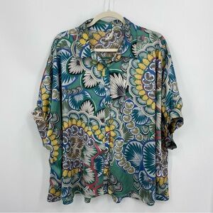 Ee:some printed Half Sleeve Button Up Blouse dolman Sleeve Oversized Top Sz M